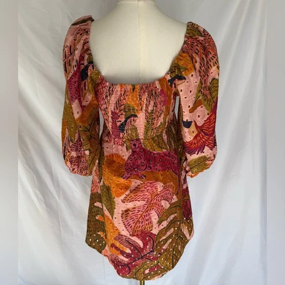 Kourt Robbie Palm Eyelet Puff Sleeve Mini Dress - Tropical Print - Size Medium - Picture 5 of 13